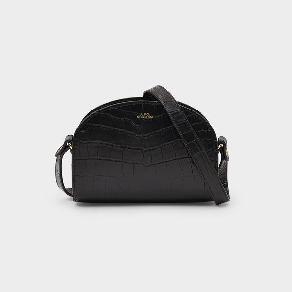 Demi-Lune Mini Bag in Black Embossed Croco Leather