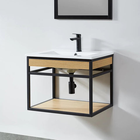 Mobile bagno sospeso PURE 60 cm in metallo nero con vasca ceramica bianca  - Mondo del Bagno