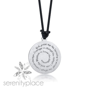 Wisdom Quotes Serenity Prayer Round Stainless Steel Pendant With Leather Rope Chain Choker Necklace 20 in - Serenity Place Store