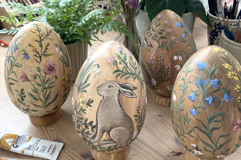Clare Therese Gray Hand Painted Wooden Easter Hare Eggs