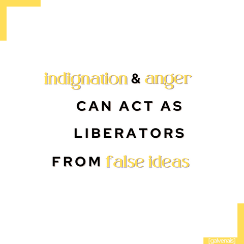 Indignation and anger can act as liberators from false ideas - quote by galvenais brainfood brain health energy longevity memory calming supplement energy bars