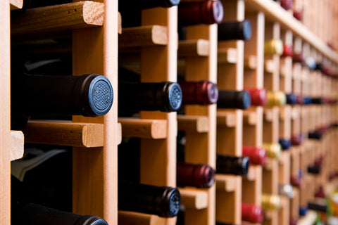 Wine Collection Cellar with Stacks of Wine Bottles