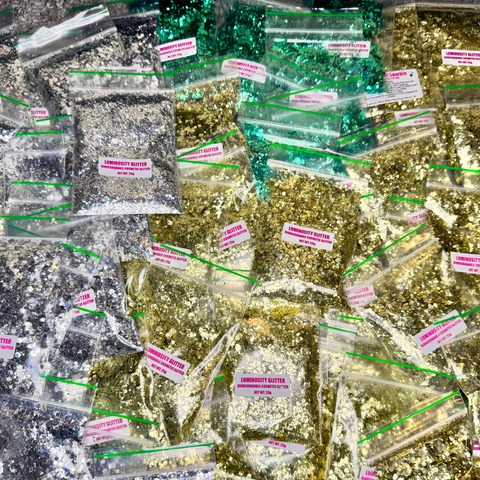 25g bags of gold, green and silver biodegradable glitter blend