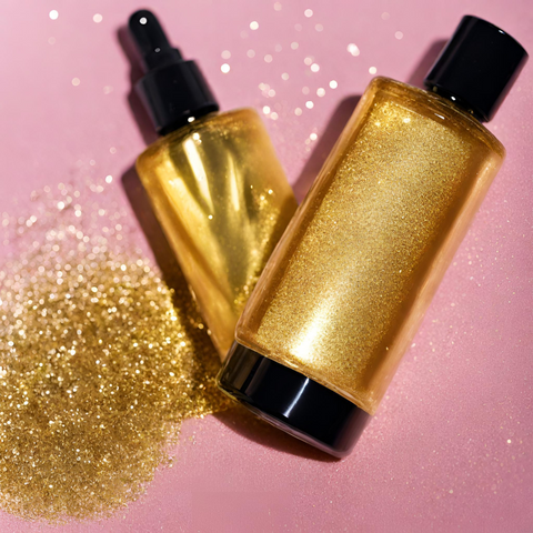 gold glitter body oil for face and body shimmer