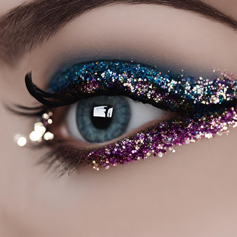 Cosmetic glitter eyeliner in pink and blue glitter