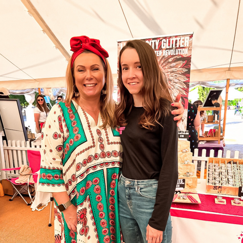 Holly Tucker at Fearne Cotton's Happy Place Festival in Chiswick. Stood with Daisy from Luminosity Glitter in the shopping village