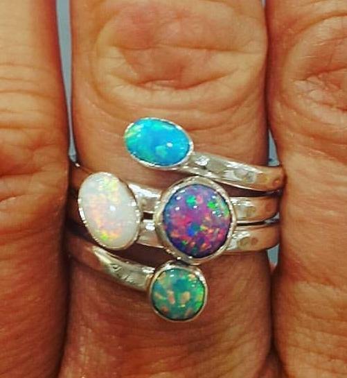 Colourful Opal Ring - Sterling Silver