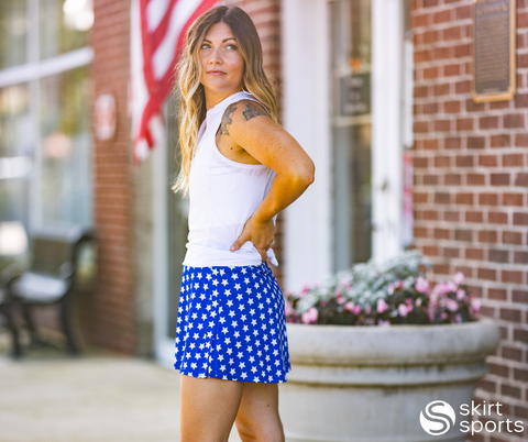 blue and white patriotic gym girl skirt 