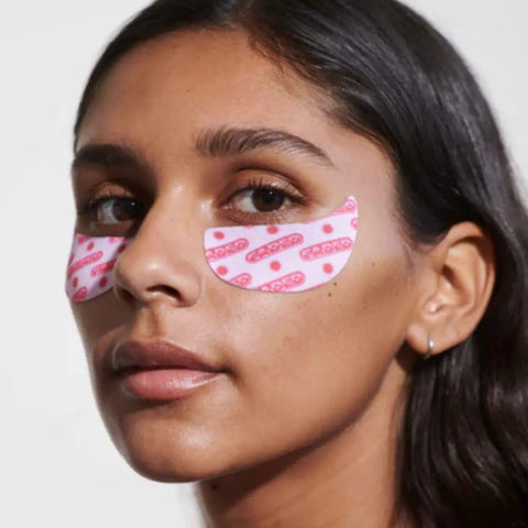 Healthy skin barrier supported by under-eye Faded patches visibly worn on woman’s face for targeted care.