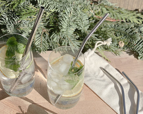 Metal straws in drinks outside in the sun.