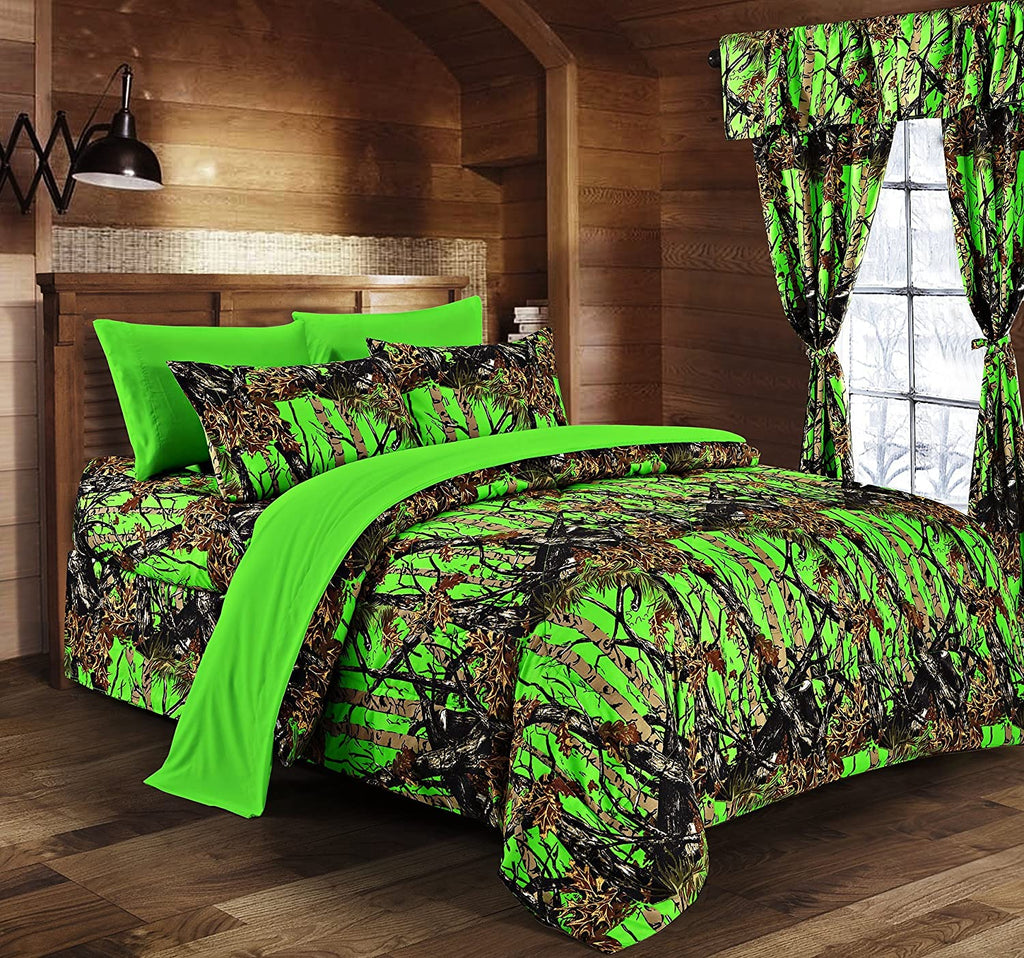 Premium Luxury Regal Comfort Camo Comforter Set Bio Hazard Green Camouflage 8-Piece Bedding Set