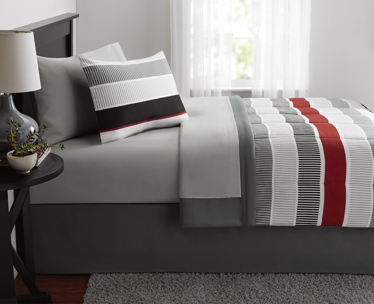 Red And White Stripe 8 Piece Bedding Set Coordinating Bed In A Bag Mainly Bedding