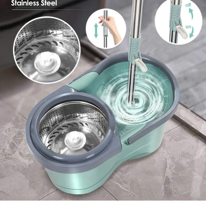 Automatic rotating mop 3pcs mop replacement head, clean microfiber tow bucket lazy magic mop bucket.