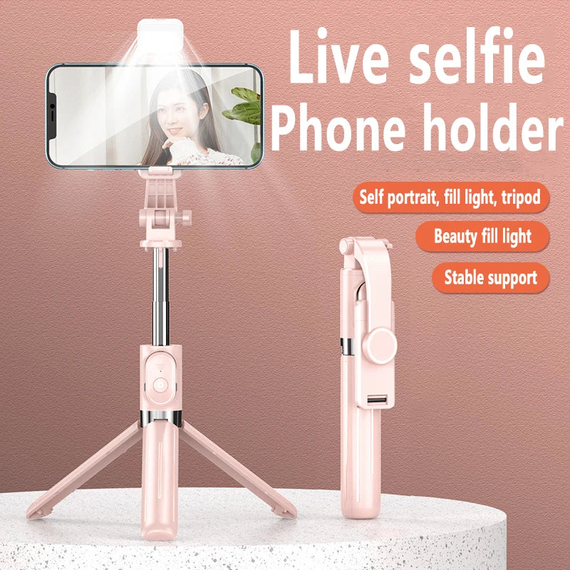 Wireless Bluetooth Selfie Stick Tripod Holder Fill Light for Android Iphone Phone Foldable Portable Tripod with Remote Control