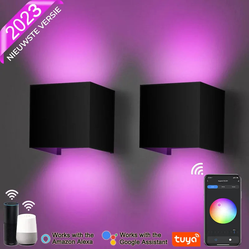 Alexa LED Wall Light, Indoor/Outdoor Smart IP65 RGB Colour Changing Bluetooth APP Control Dimmable Bluetooth APP Control, Adjust