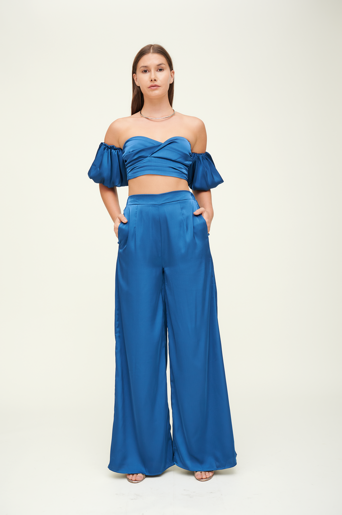 Melody Balloon-Sleeve Off-the-Shoulder Pant set - Emerald Green