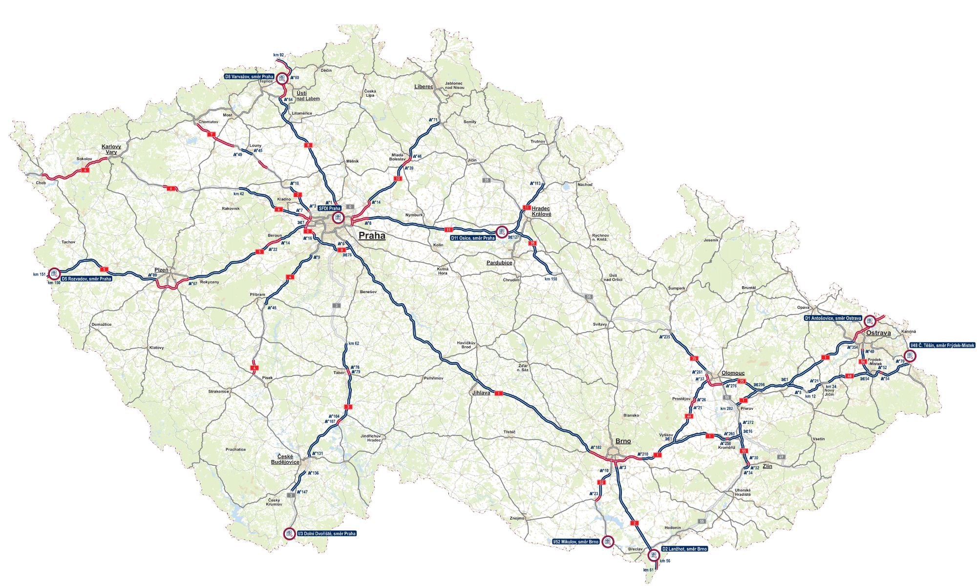 Mapa płatnych dróg w Czechach