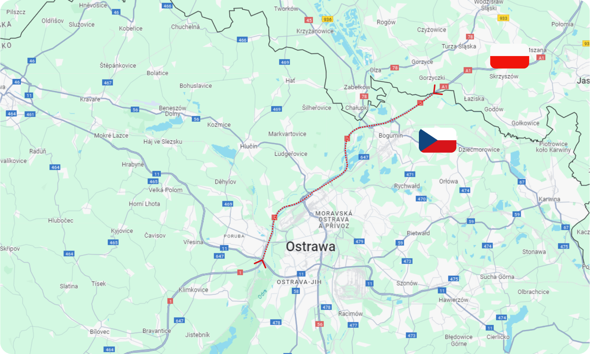 Odcinek bezpłatny z Polski do Ostrawy