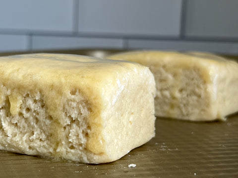 Shortcakes before baking with melted butter.