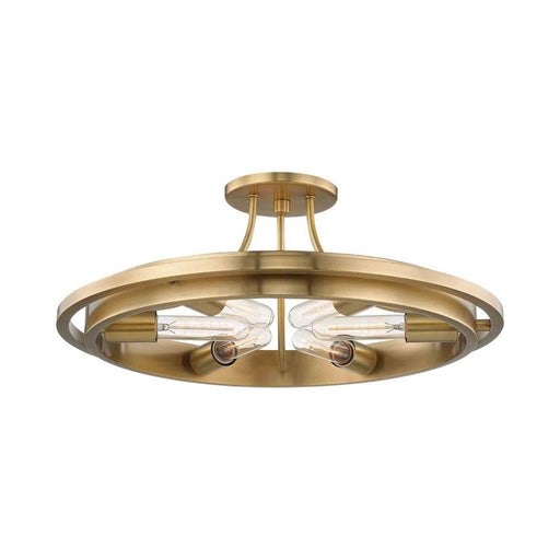 Visual Comfort Marine Industrial Antique Brass White Glass Flush Mount -  Medium Mini (Less than 10 wide)