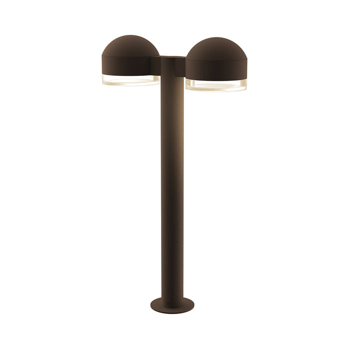 Reals Dome Cap LED Double Bollard in Medium/Clear Cylinder Lens/Textured Bronze.