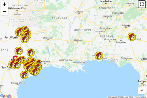 Map of Buc-ee's locations as of December 2020
