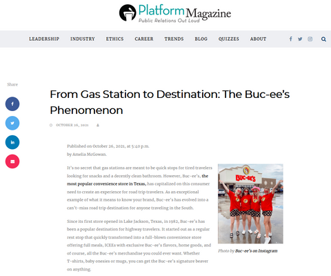 Screenshot of Platform Magazine article about Buc-ee's