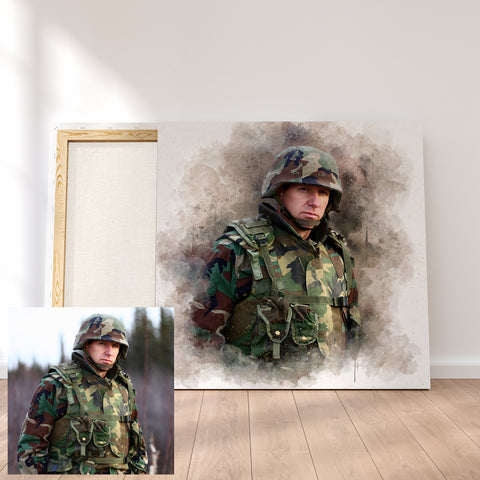 Military Watercolor Portrait from Photo