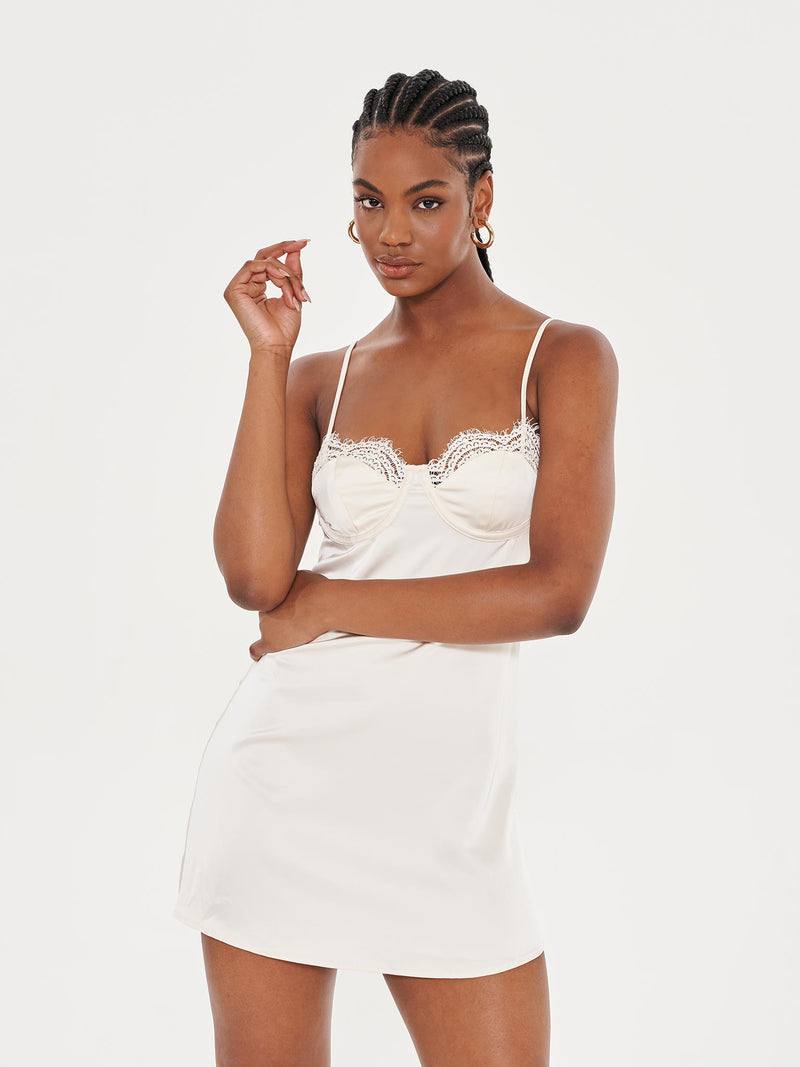 Cream Lace Satin Cami Dress - – EXTRO&VERT