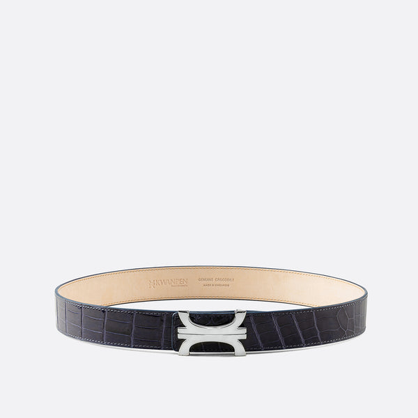 Navy Blue Glossy Crocodile Leather Belt 42 / 35 mm