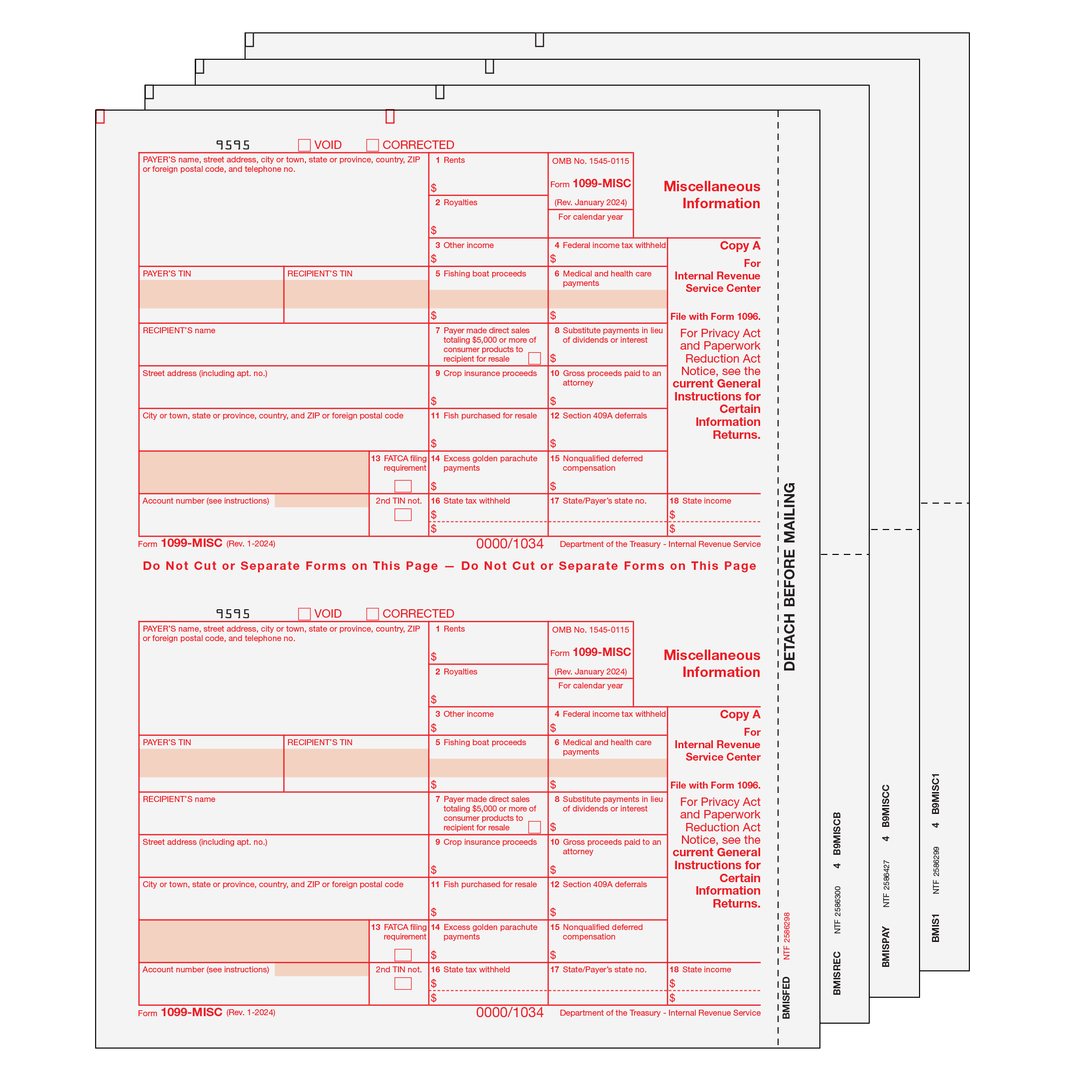 1099 MISC: 4 Part Set for 25 Recipients
