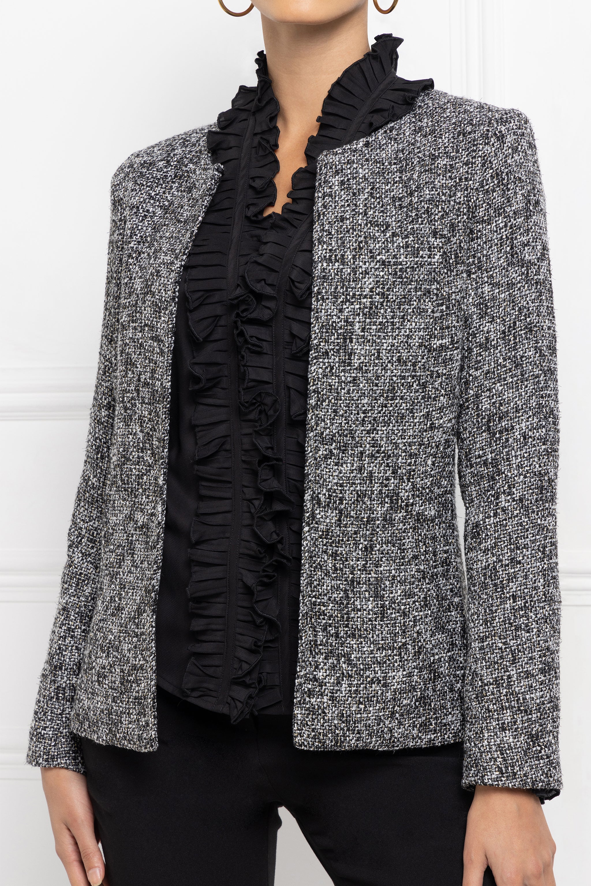 Square Neck Tweed Jacket (Midnight) | Aavelle