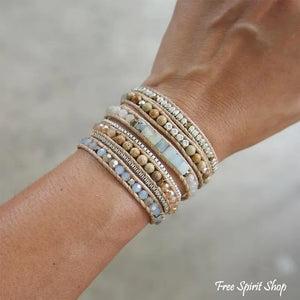 Natural Amazonite & Jasper Stone Boho Wrap Bracelet - Branded Boro Boutique