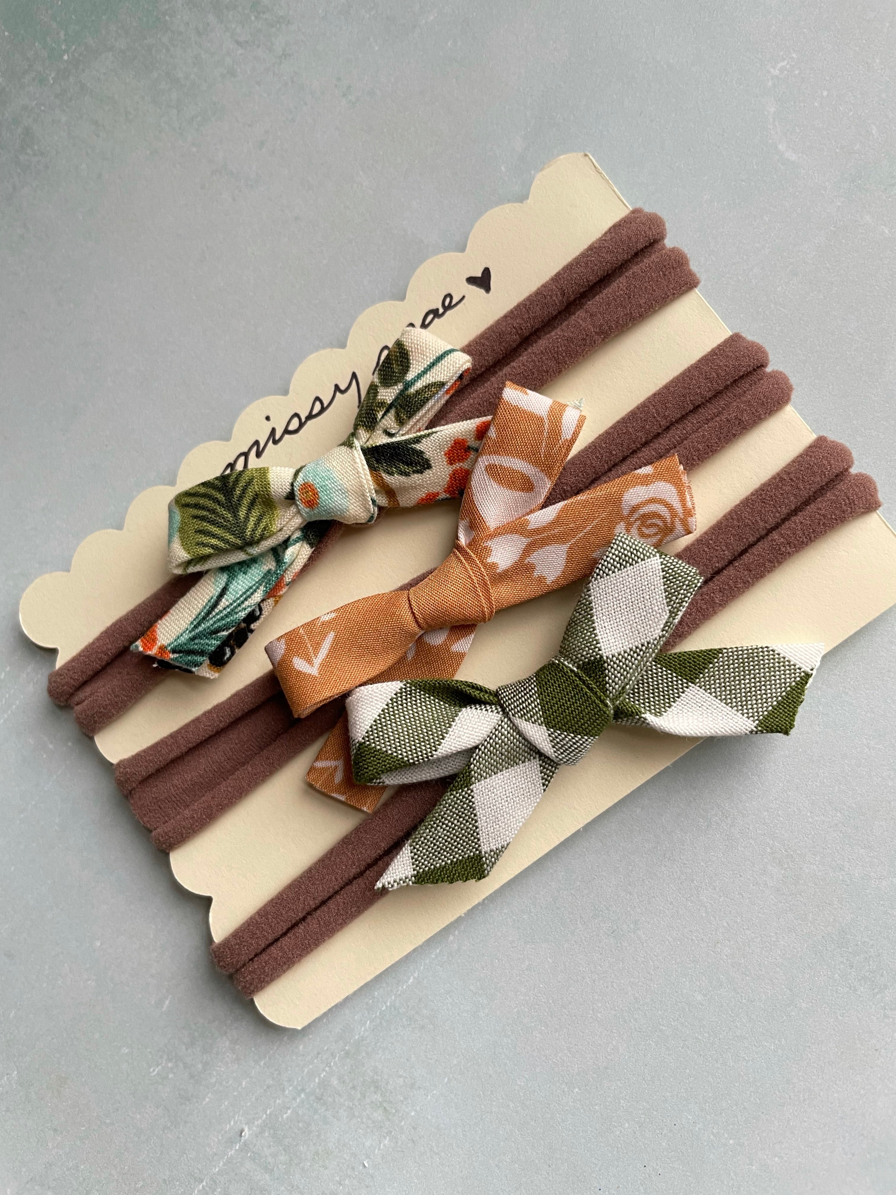SET OF 3 Bias Tape Bow Headbands