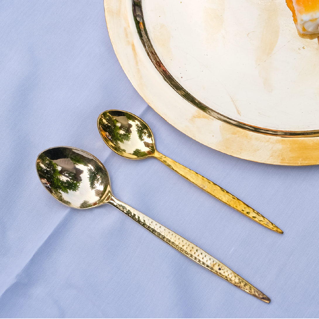 Brass hammered cutlery set