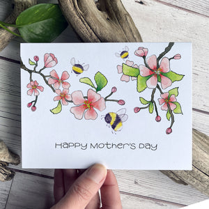 Mother's Day Card - Original Watercolour Illustrated Cards - Happy Mother's Day - Bees and Blossoms