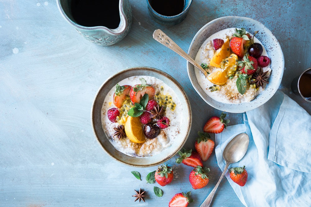 two bowls of healthy porridge for breakfast