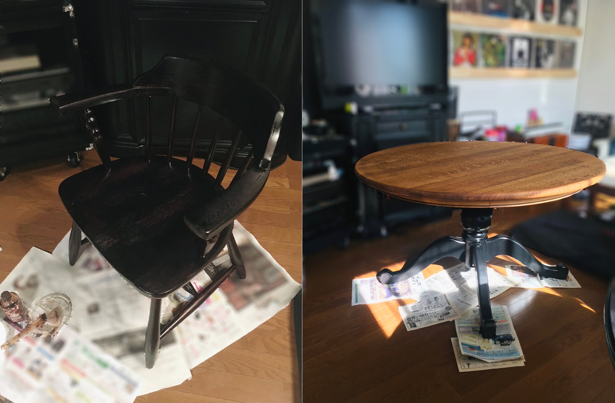 DIYでリペアしたテーブルと椅子