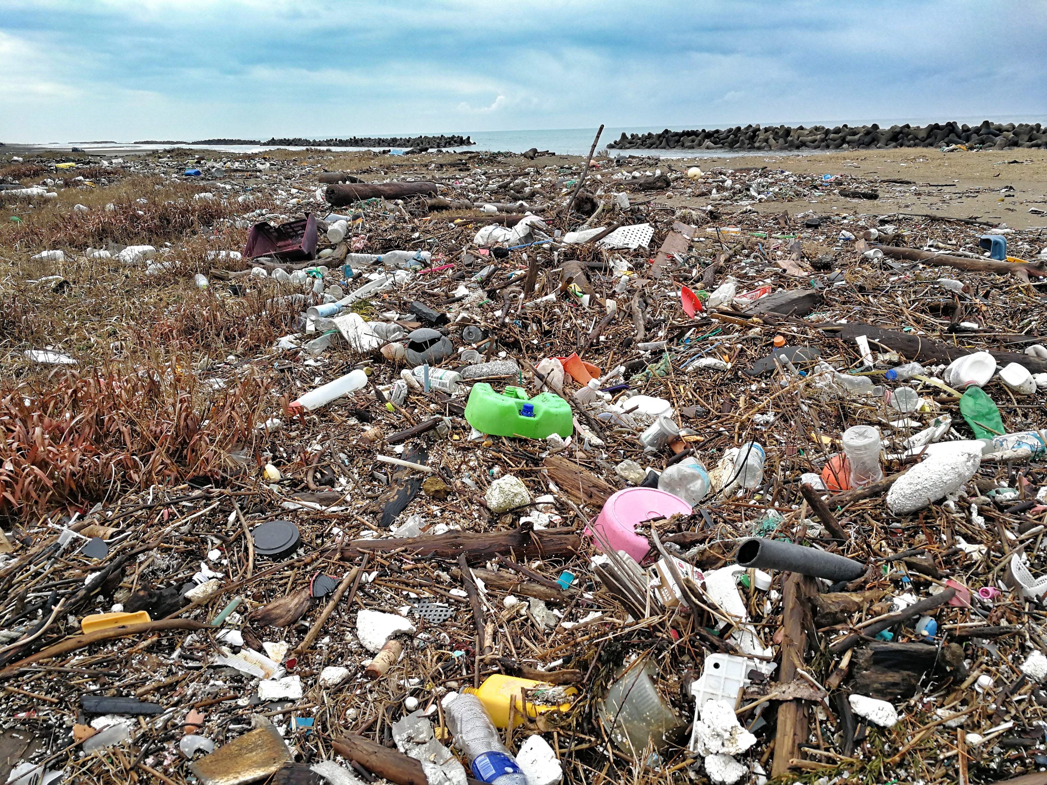 金沢市の専光寺浜に打ち上げられたプラスチックゴミ