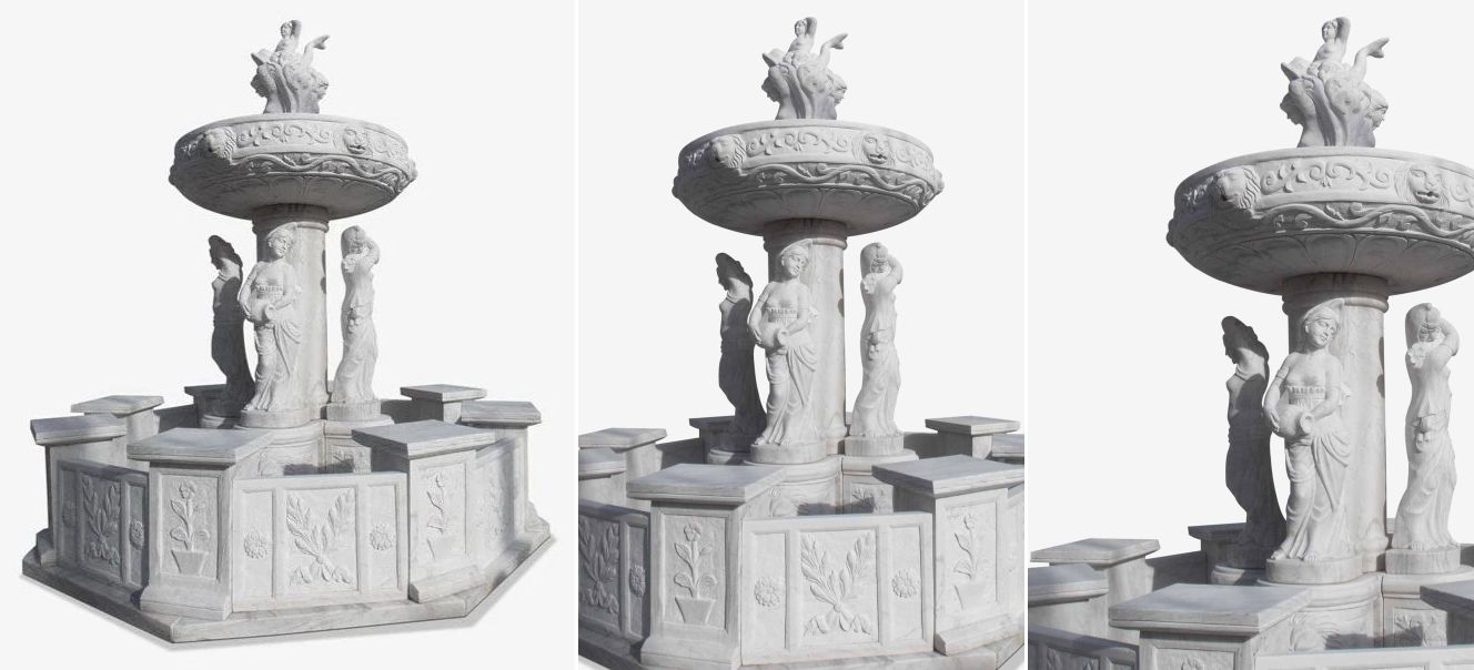 2 tier water fountain marble stone