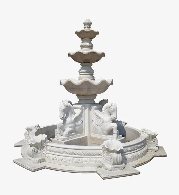 3 tier outdoor water fountain with horse statues