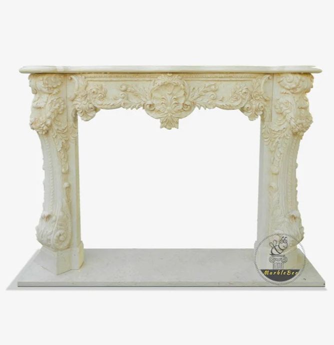 Creamy color stone fireplace