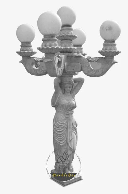 Granite Light Post with Girl Statues