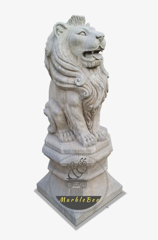 Sculpture de lion en pierre grise pour jardin