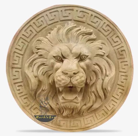 Marble relief lion head stone roundel