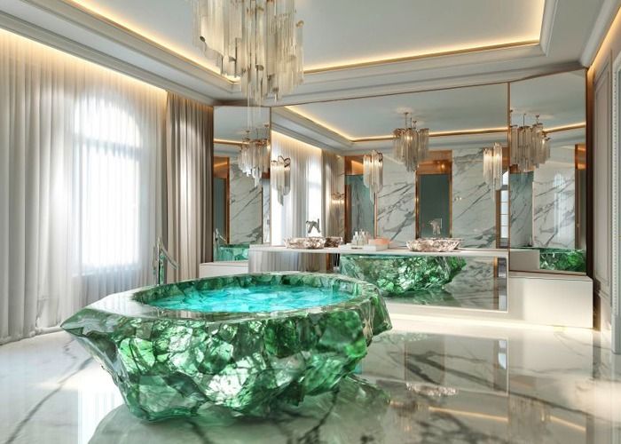 Roughly Chiseled Malachite Bathtub