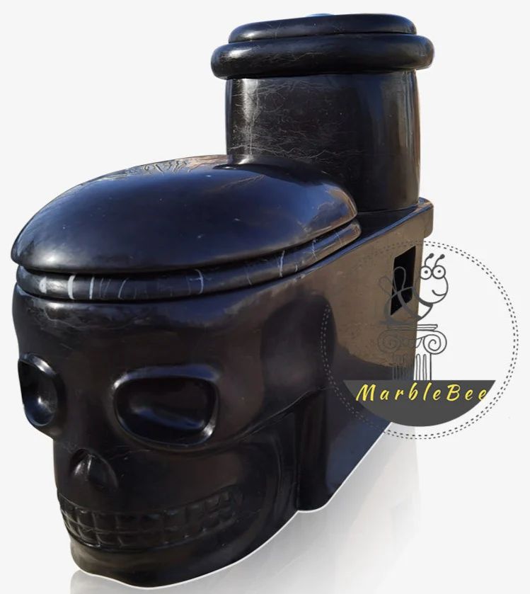 Skull-shaped Stone Toilet Carved from Solid Black Marble