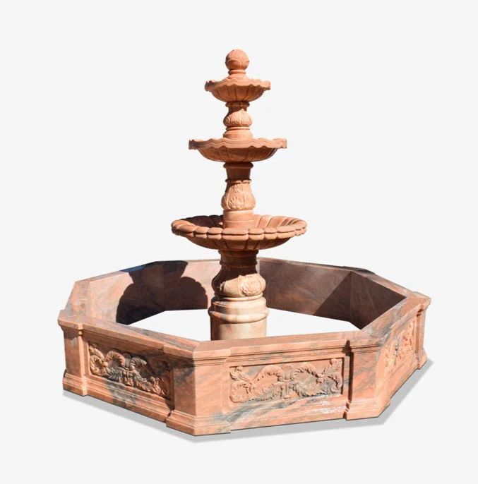 two tier stone fountain-red sunset marble fountain
