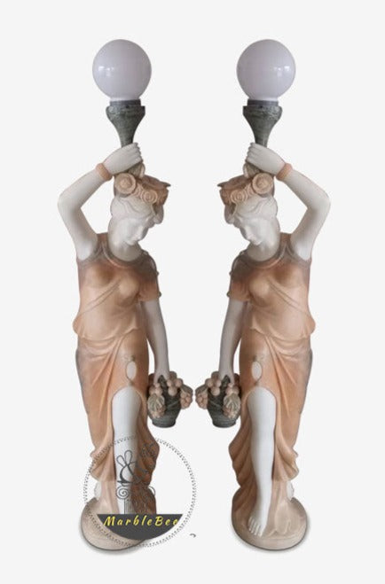 Marble Lamp post with goddess statues