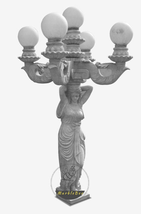 Granite Light Post with Girl Statues